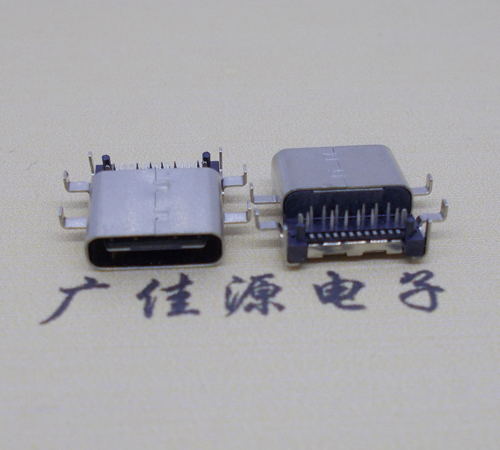 高埗镇卧式type-24p母座前插后贴6脚插板，板上型type-c母座接口
